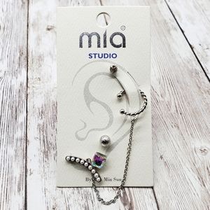 Mia Studio Stud Earring Set, Chain, Silver Tone